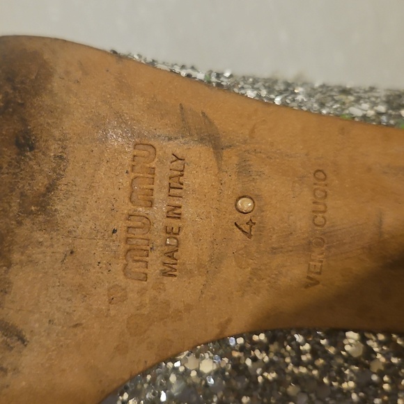 Miu Miu Silver Tan Glitter Mary Jane Open Toe Pumps Size 40 - Picture 11 of 12